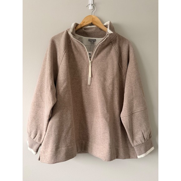 T by Talbots Plus Size 2X Taupe Quarter Zip Pullover Sweatshirt - Picture 1 of 6